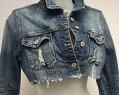 Tattered Cropped Vintage denim jacket S