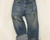 32 Raw Destroyed Vintage Levi Boyfriend jeans size 32 waist denim jeans