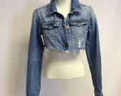 Tattered Cropped Vintage denim jacket S