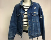 Tattered Dark Denim Vintage denim jacket L