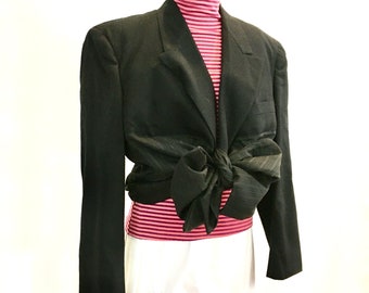 Handmade Vintage Bold Shoulder  Black Cropped Blazer Jacket Sz XL