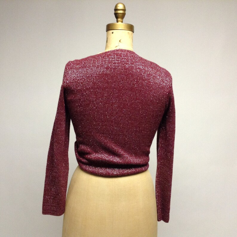 SALE Wine Metallic Cotton Cardigan Sweater