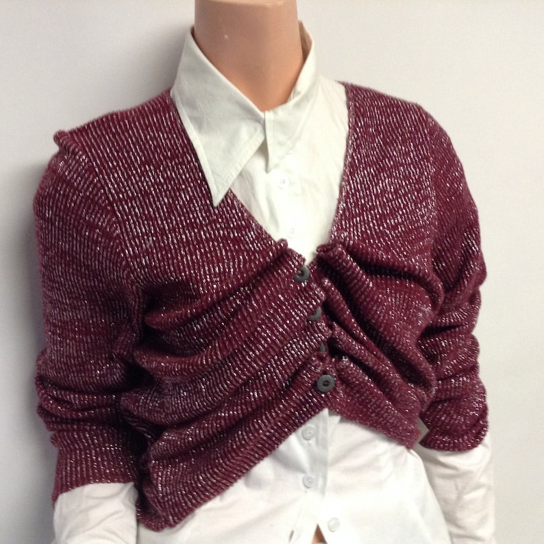 SALE Wine Metallic Cotton Cardigan Sweater