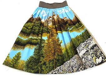 Handmade Mixed Media Landscape Midi Skirt