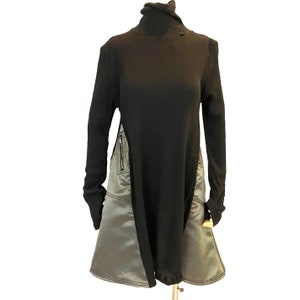 Handmade  LBD Black Cotton knit dress with Olive  Side Gussets