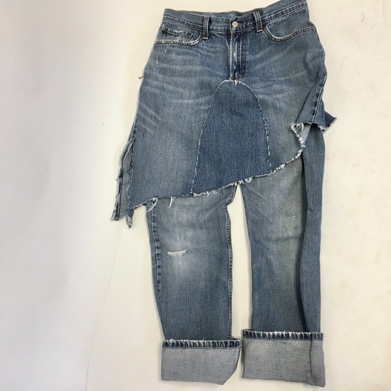 CUSTOM Raw Destroyed Denim Skirt Pants Jean Combo YOUR SIZE One