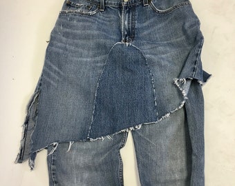 CUSTOM Raw Destroyed Denim Skirt Pants Jean Combo YOUR SIZE One