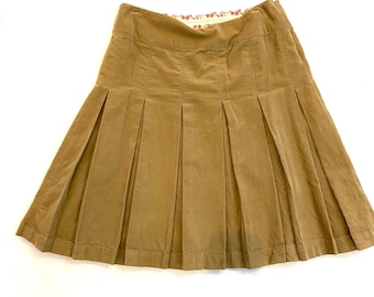 Handmade Classic Tan Pleated Cotton Corduroy Skirt