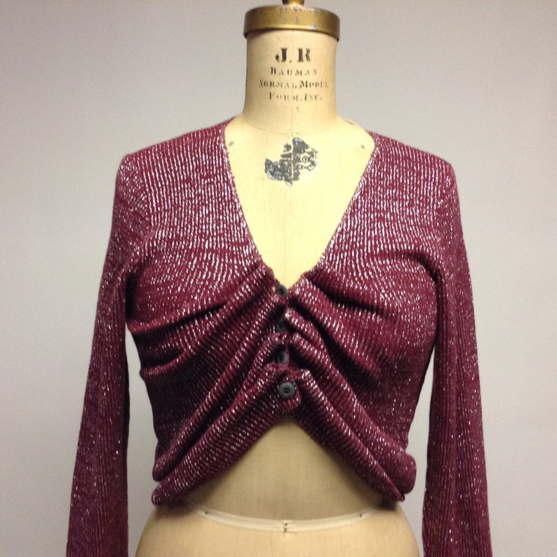 SALE Wine Metallic Cotton Cardigan Sweater