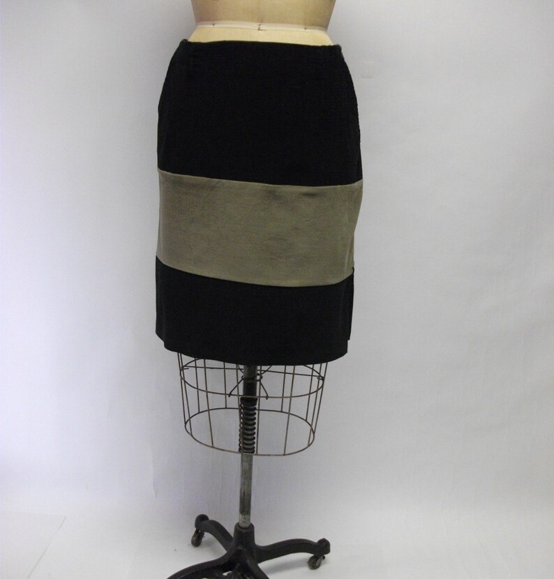 CUSTOM Black tan Striped Corduroy Pencil Skirt YOUR SIZE