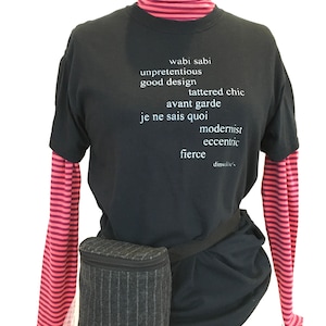 Hand Printed Black cotton Wabi Sabi typography tee Med
