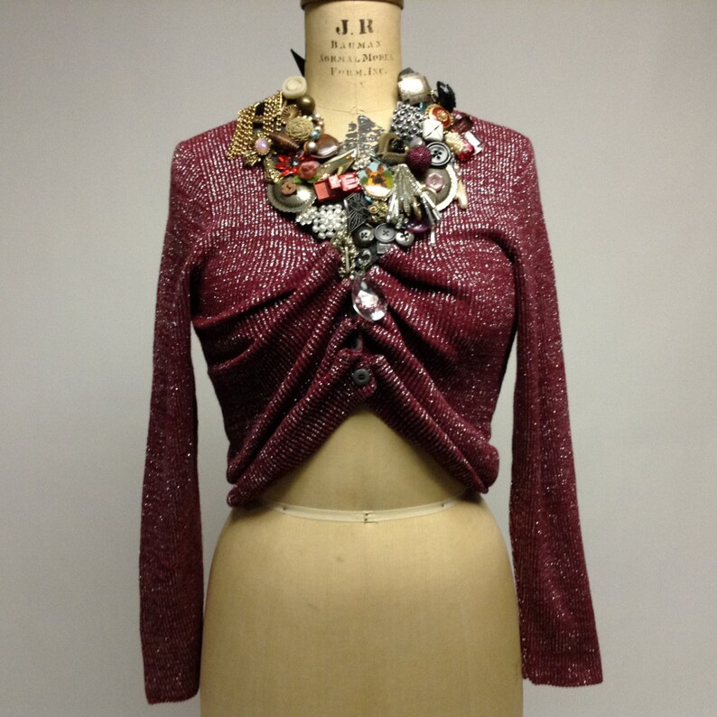 SALE Wine Metallic Cotton Cardigan Sweater