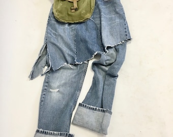 CUSTOM Raw Destroyed Denim Skirt Pants Jean Combo YOUR SIZE One piece