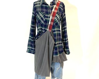 Handmade Mixed Plaid Asymmetrical Rayon Tunic Small