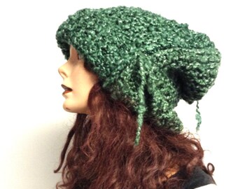 Handmade Hand knit Raw Big Head Slouchy Evergreen XL Knit Hat