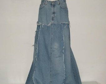 Custom Deconstructed Reconstructed Denim jean Skirt YOUR SIZE