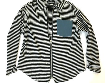 Handmade Cotton Stripey Contrast Pocket Zip front Jacket XL