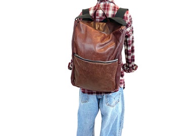 Handmade Distressed leather Anti-theft  Crossbody Laptop Backpack  Messenger Bag