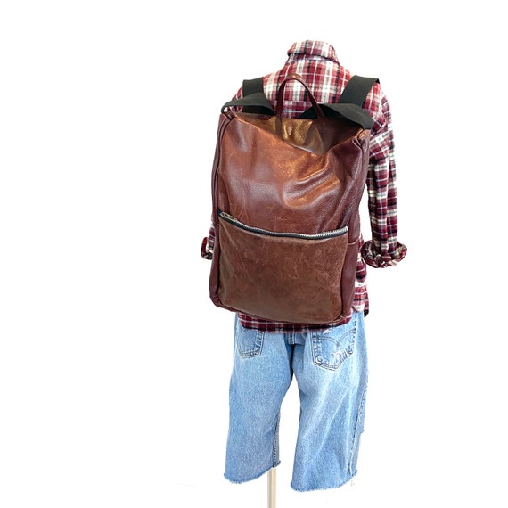 Handmade Red Distressed Leather Laptop Backpack Handcrafted Red Leather Backpack: Laptop Rucksack, Hiking  main image 2