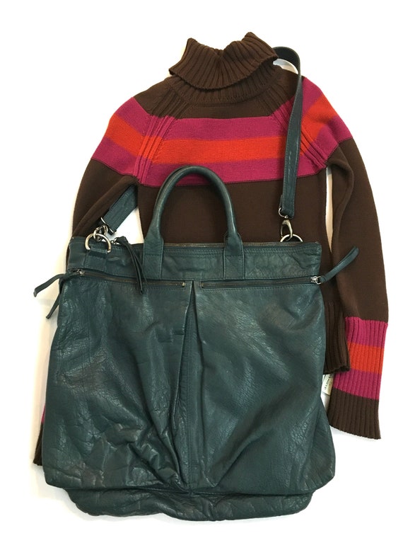 Vintage Teal Blue Soft Leather Crossbody Laptop Br