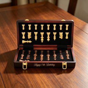 Custom Wooden Folding Chess Set, Custom Chess Board, Classic Heavy Weighted Pieces Magnetic Chess Set, Gift for Chess Lovers