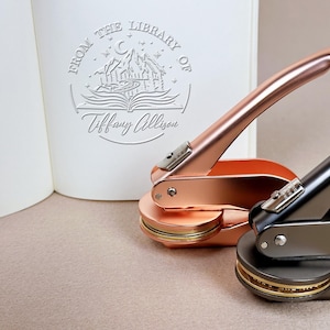 Custom Book Embosser/ From the library of Book Embosser/ Rose Gold Book Stamp/ Personalized Card Stamp Embossers/ Black Embossing Stamp