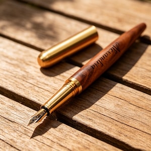 Engraved Wooden Fountain Pen, Custom Solid Wood Pen, Luxury Executive Writing Gift for Graduation, Anniversary & Corporate Clients
