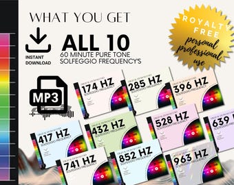 Solfeggio Pure Tone Frequency Bundle: 10 Pure Healing Tones (Instant MP3 + WAV Digital Download)