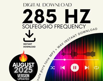 285Hz Solfeggio Healing Frequency Pure Tone: 60 Minute Audio (MP3 & WAV Download)