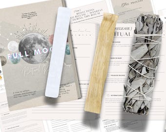Full Moon Ritual Kit: Sage, Palo Santo, Selenite Crystal & PDF Workbook