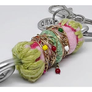 Handmade Felt Beaded Bag Charm: Colorful Boho Textile Keyring