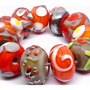 Yummy Murano Lampwork Glass Bead set: Orange & Grey design ~ Ideal for creating jewellery ~ OOAK / SRA ~ Unique and fun ~ Free UK postage