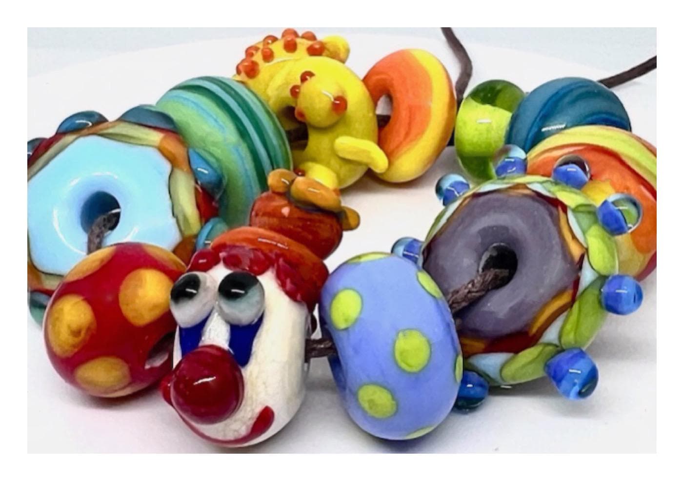 11 x Yummy hand made colourful circus themed Murano glass lampwork beads ~ Ideal jewellery making ~ fun gift ~ mixed size OOAK ~ FREE UK P&P