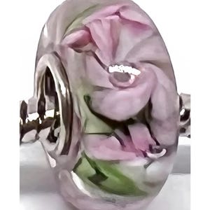 Yummy Big Hole Lampwork Glass Bracelet Bead Charm ~ Floral Design: Single Silver Core