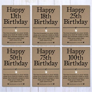 16e 18e 21e 30e 40e 50e 60e 70e Carte-cadeau bracelet de voeux de joyeux anniversaire, bracelet à breloques anniversaire de l'amitié, cadeau de fête, cadeaux boîte aux lettres