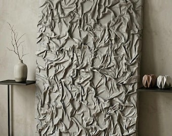 Handmade Textured Fabric Canvas Art, Bauhaus Abstract Wall Decor, Neutral Scandinavian Painting