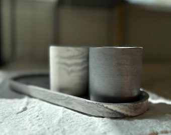 Set of 2 Handmade Marbled Concrete Vanity Cups: Desk Organizer