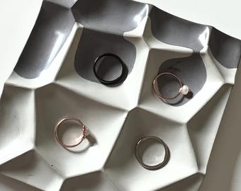 Handmade Sculptural Jewelry Tray, Modern Geometric Ring Dish, Satin Finish Catchall Organizer