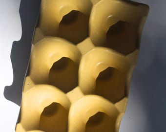 Yellow Concrete Egg Holder: Farmhouse Kitchen Decor, Holds 6 Eggs