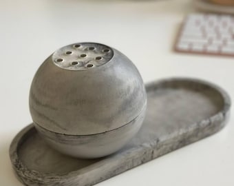 Concrete Incense Holder: Marble Style Burning Bowl with 15 Cones