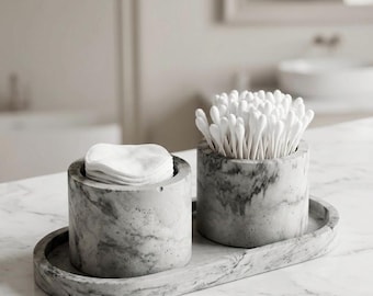 Concrete Bathroom Organizer Set, Toothbrush Holder & Vanity Tray, Modern Minimalist Bathroom Decor, Housewarming Gift