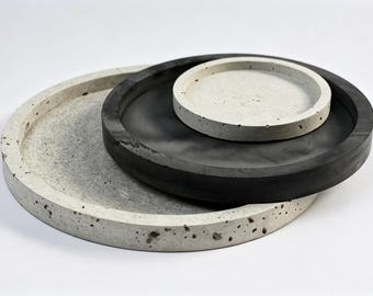 Handmade Concrete Round Tray, Minimalist Catchall Dish, Boho Decor Organizer