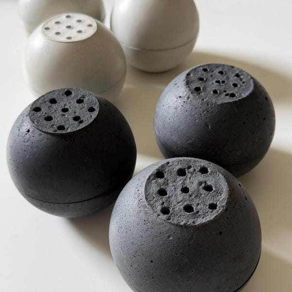 Handcrafted Concrete Incense Burner: ligh beige open pores texture burning sphere
