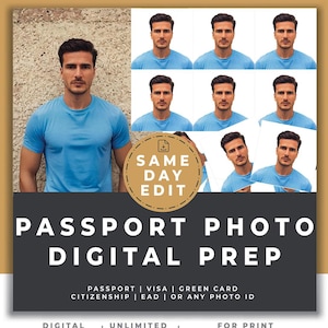 Preparação de fotos no mesmo dia para passaporte | visto | green card | cidadania | arquivo digital USCIS (2x2, 4x6 ou layout personalizado) com aprimoramento de fotos