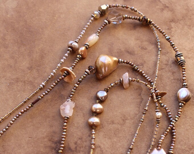 Extra Long Beaded Necklace Pair Desert Luxe Light Neutrals Saltwater