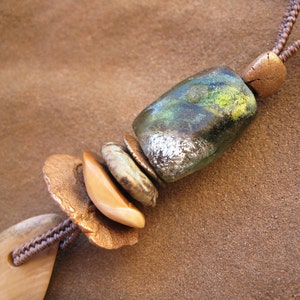 Hand Polished Mastodon Ivory Pendant with Basha Bead and image 2