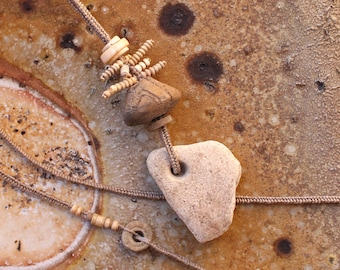Ancient Beads & Artifacts Necklace + Desert Organic Style + Handwoven Cord + Spindle Whorl + Neutral Jewelry + Fossil + Wabi Sabi + Rustic