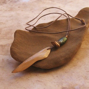 Hand Polished Mastodon Ivory Pendant with Basha Bead and image 3