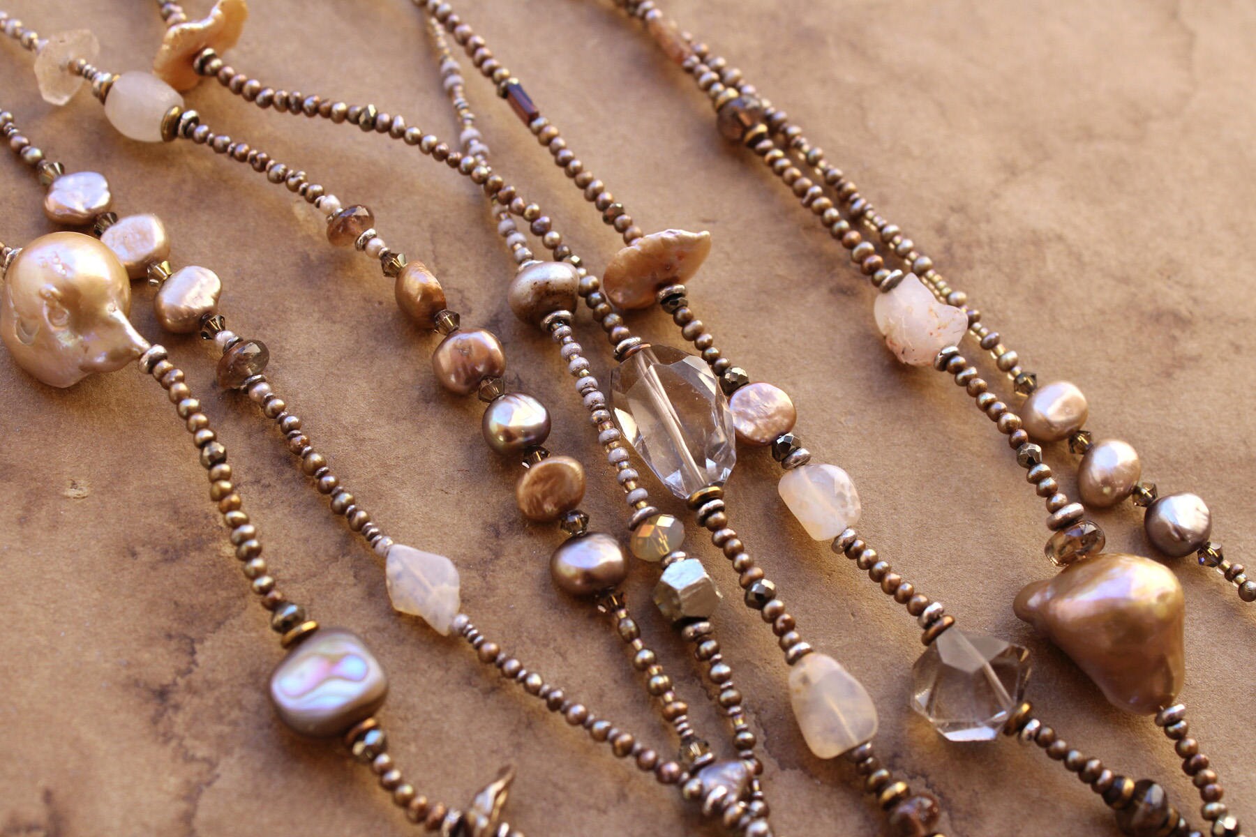 Extra Long Beaded Necklace Pair Desert Luxe Light Neutrals Etsy