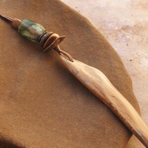 Hand Polished Mastodon Ivory Pendant with Basha Bead and image 1